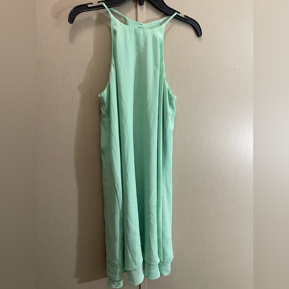 🔴 Pink rose xs Mint Green Sleeveless ruffle hem tiered Dress - Picture 1 of 3